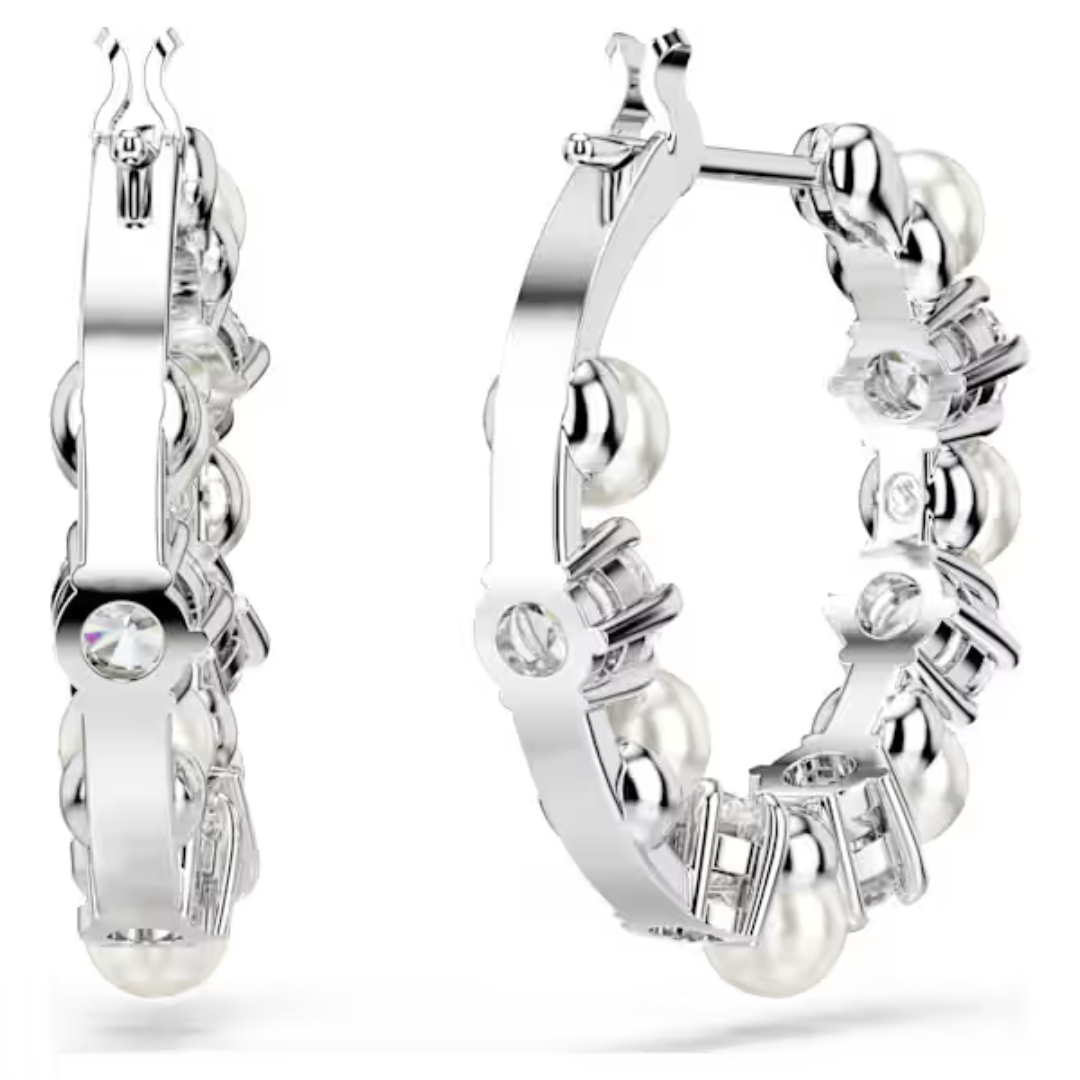 Swarovski Matrix Hoop Earrings - Crystal/Pearl/Rhodium