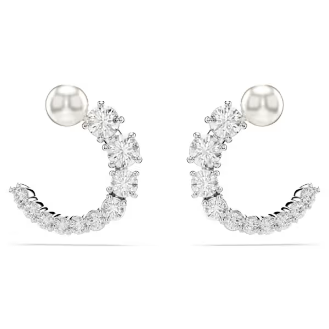 Swarovski Matrix Hoop Earrings - Crystal/Pearl/Rhodium