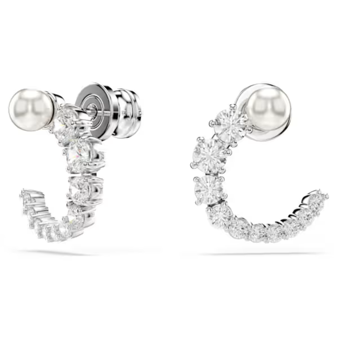 Swarovski Matrix Hoop Earrings - Crystal/Pearl/Rhodium