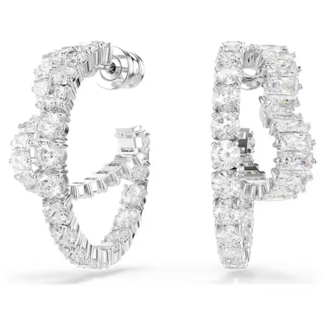 Swarovski Matrix Heart & Circle Hoop Earrings - White/Rhodium