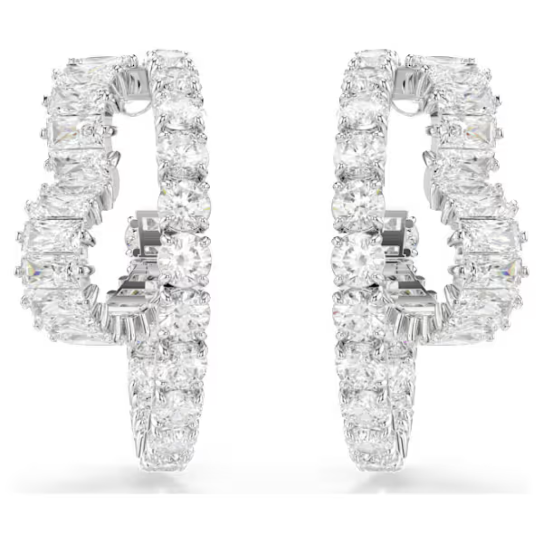 Swarovski Matrix Heart & Circle Hoop Earrings - White/Rhodium