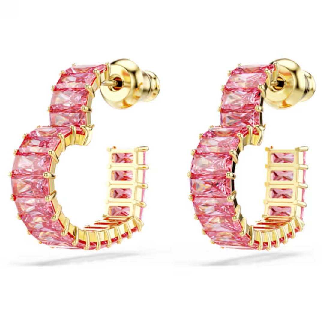 Swarovski Matrix Hoop Heart Earrings - Pink/Gold