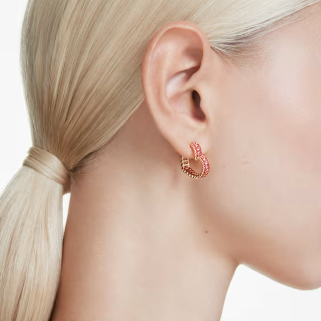 Swarovski Matrix Hoop Heart Earrings - Pink/Gold