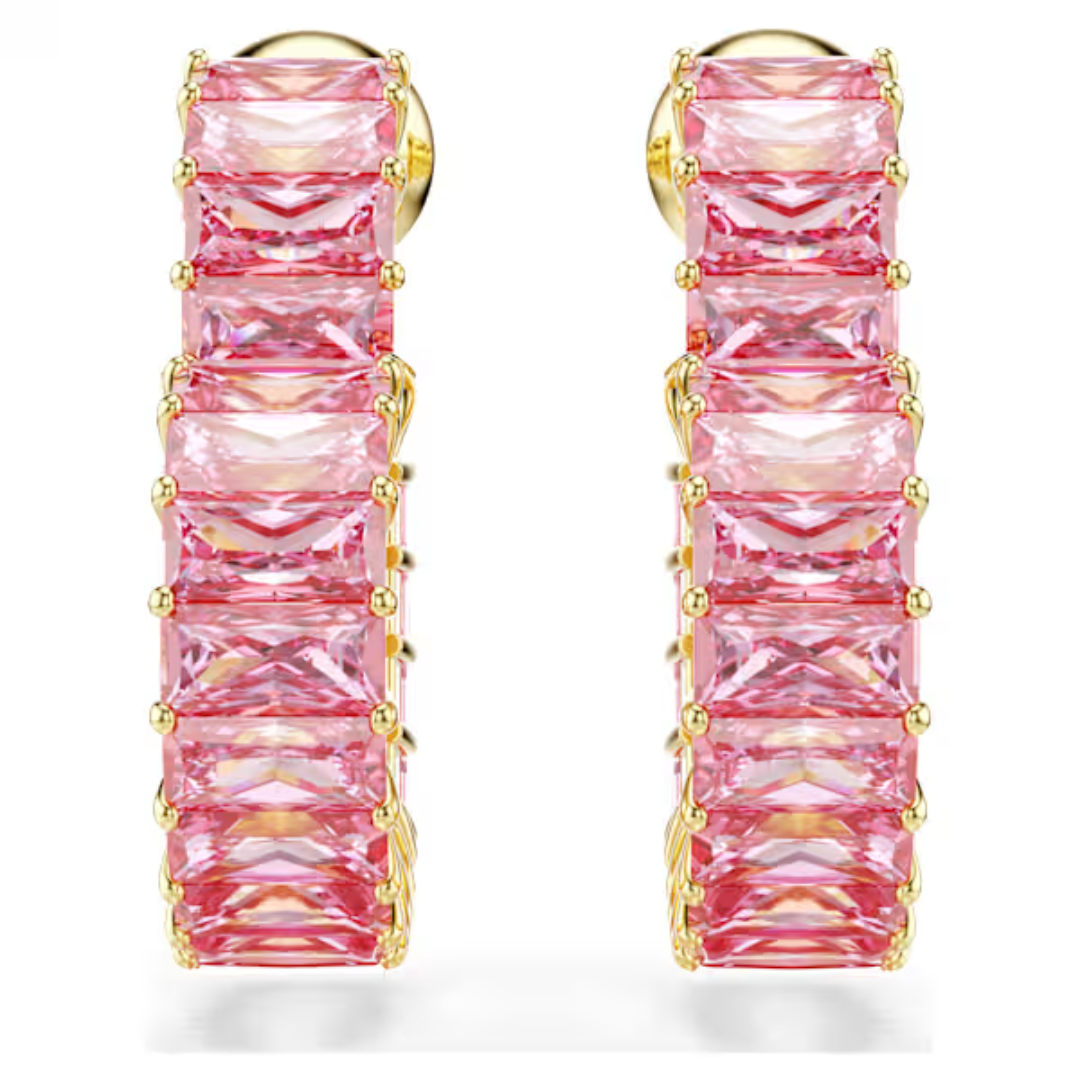 Swarovski Matrix Hoop Heart Earrings - Pink/Gold