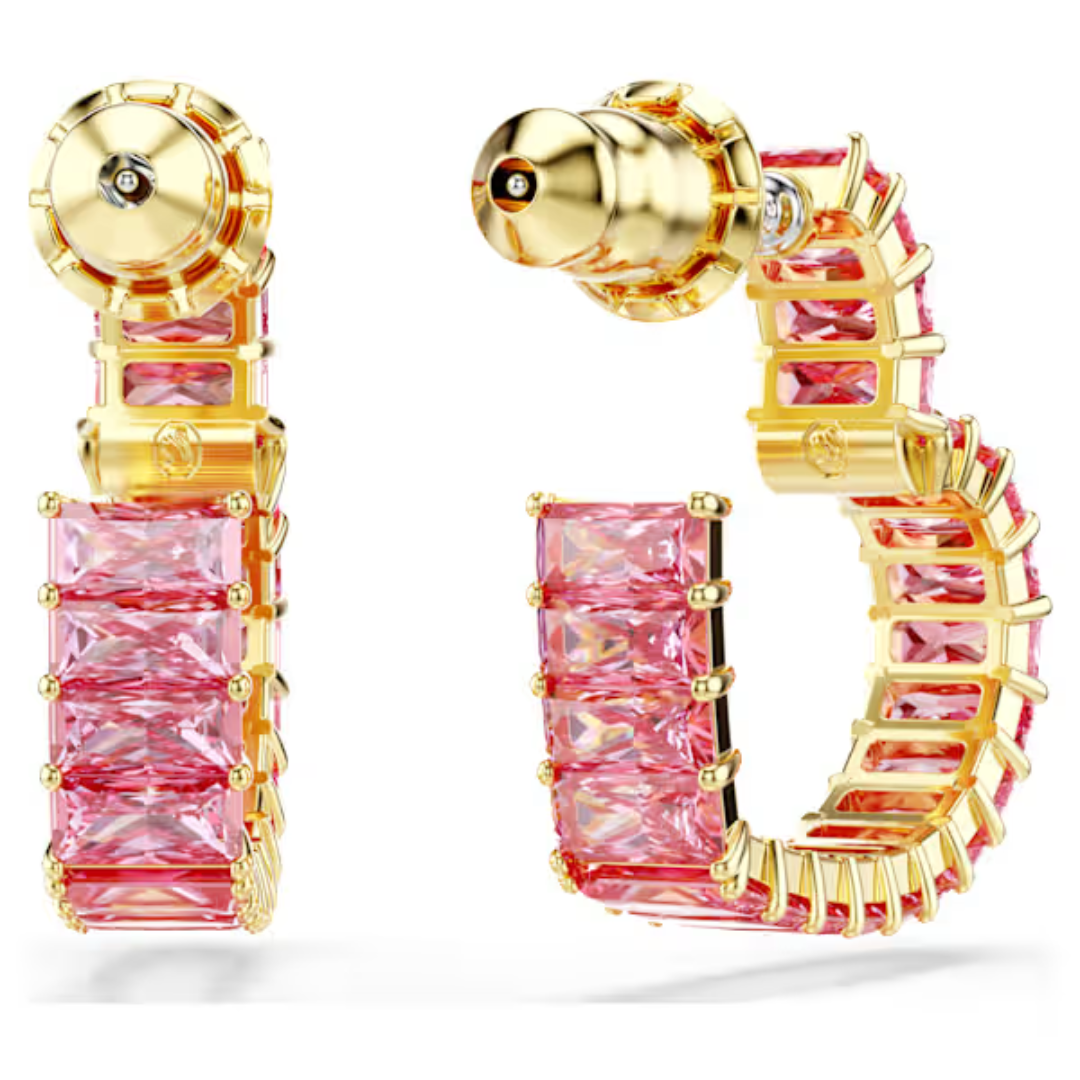 Swarovski Matrix Hoop Heart Earrings - Pink/Gold