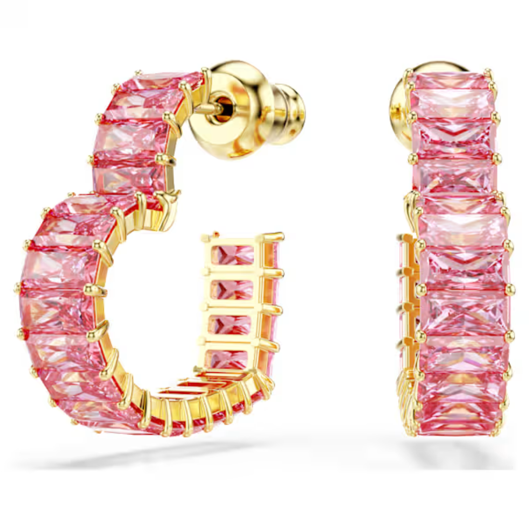 Swarovski Matrix Hoop Heart Earrings - Pink/Gold