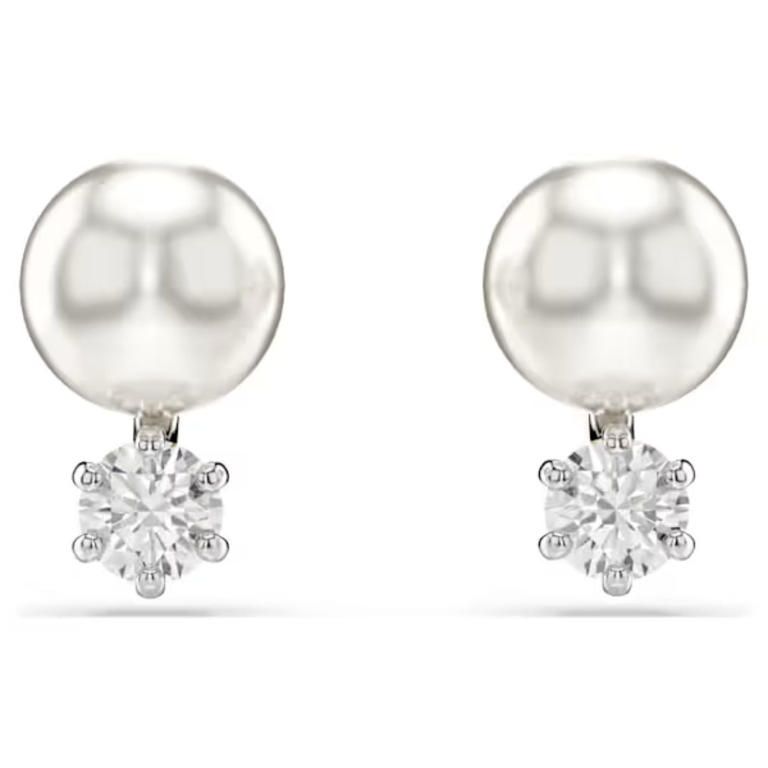 Swarovski Matrix Stud Earrings - Crystal/Pearl/Rhodium