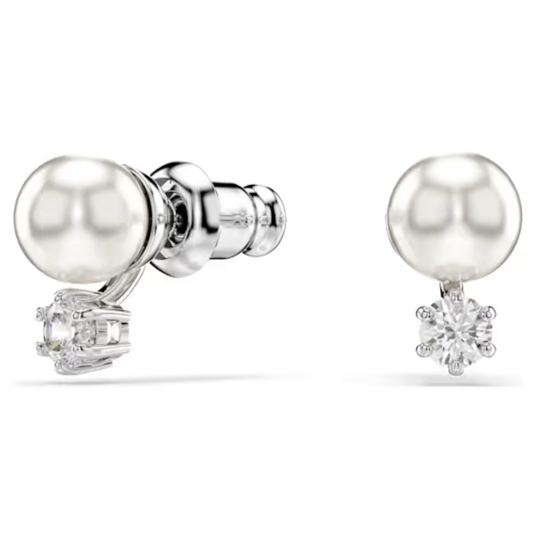 Swarovski Matrix Stud Earrings - Crystal/Pearl/Rhodium