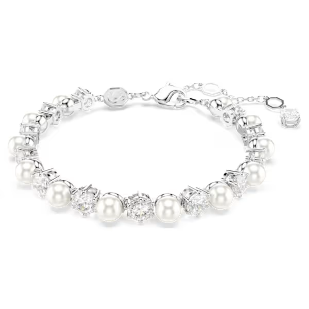 Swarovski Matrix Tennis Bracelet - Pearl/Crystal/Rhodium