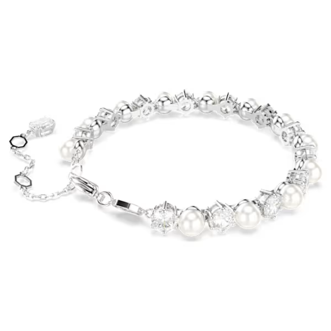 Swarovski Matrix Tennis Bracelet - Pearl/Crystal/Rhodium