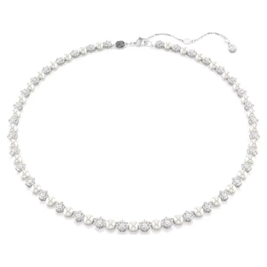 Swarovski Matrix 5mm Tennis Necklace - Crystal/Pearl/Rhodium