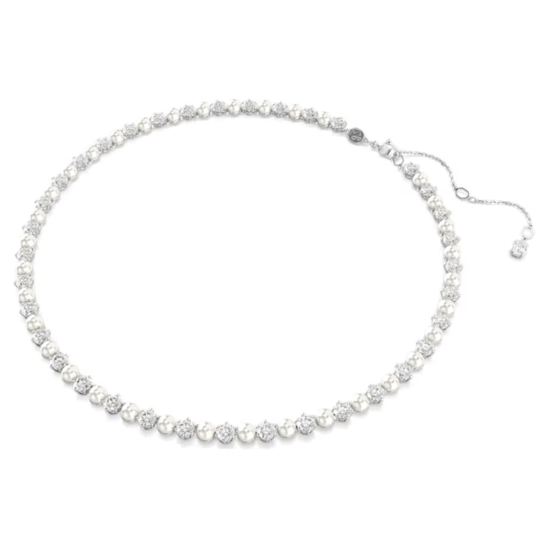 Swarovski Matrix 5mm Tennis Necklace - Crystal/Pearl/Rhodium