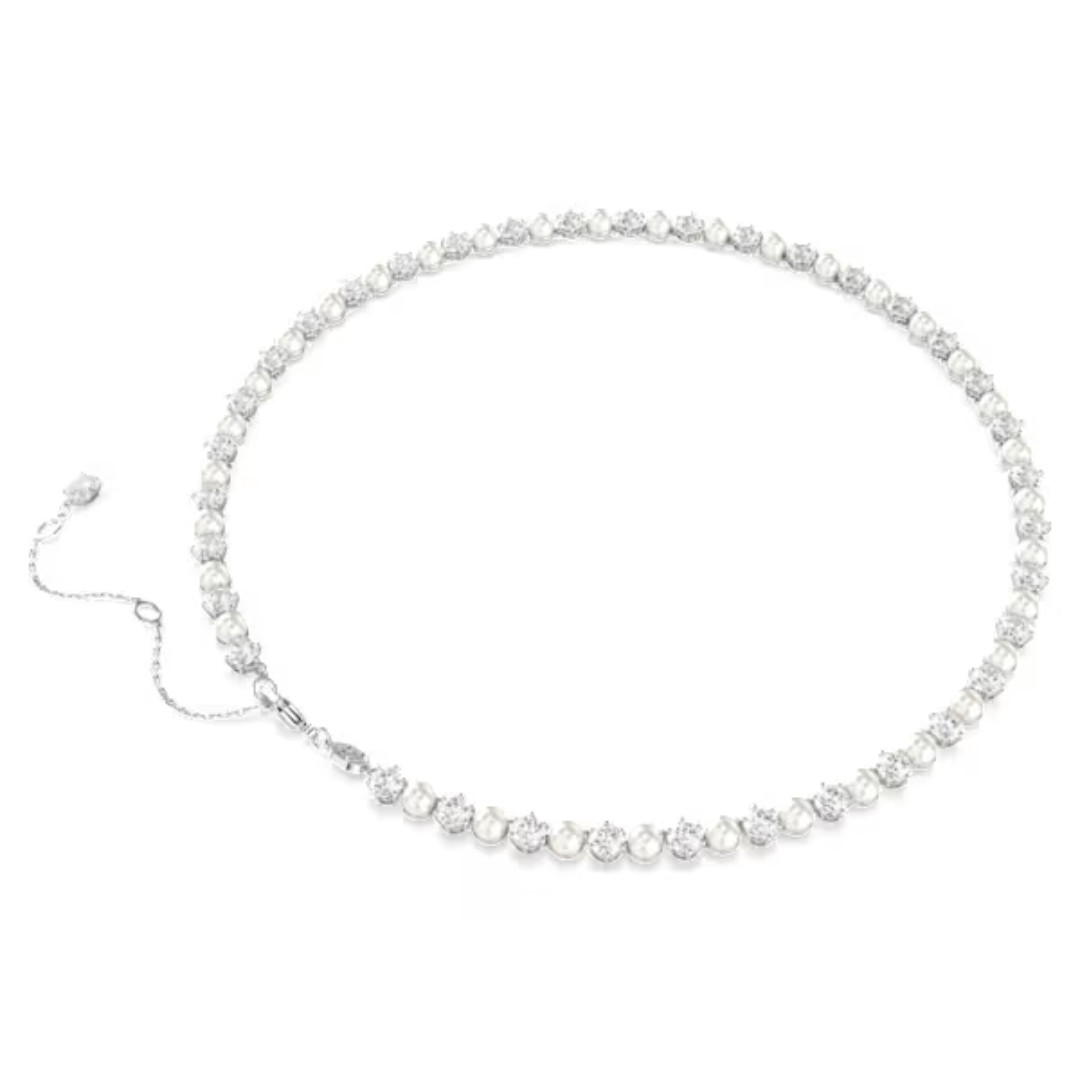 Swarovski Matrix 5mm Tennis Necklace - Crystal/Pearl/Rhodium