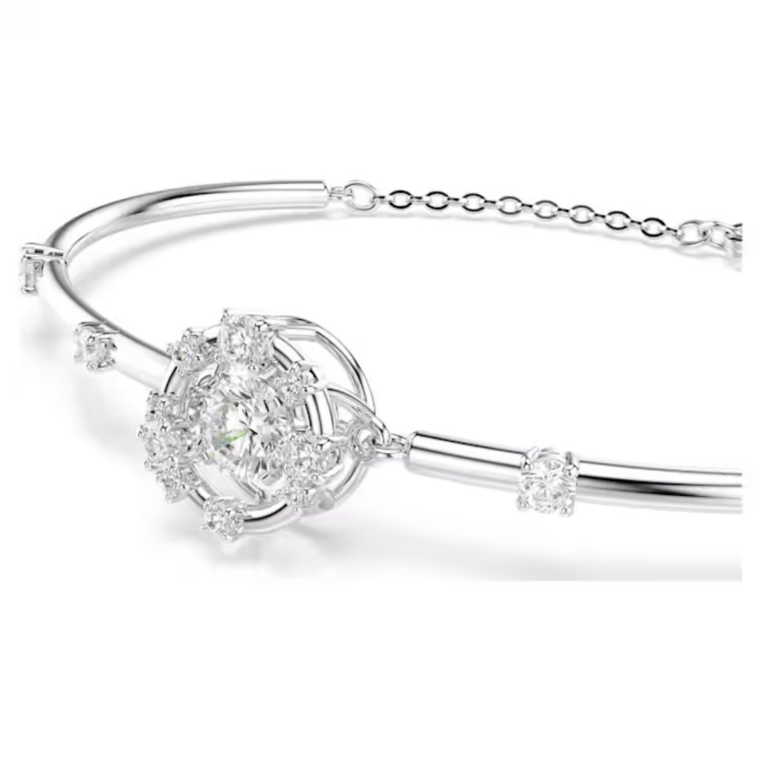 Swarovski Constella Bangle Round cut, Dancing stone, White, Rhodium plated