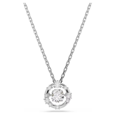 Swarovski Constella Pendant Necklace Round cut, Dancing stone, White, Rhodium plated