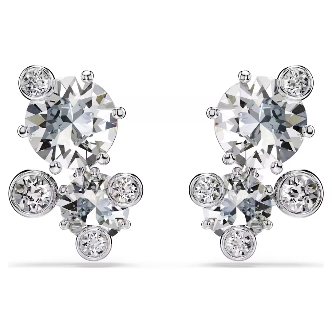 Swarovski Constella Stud Earrings Round cut, White, Rhodium plated