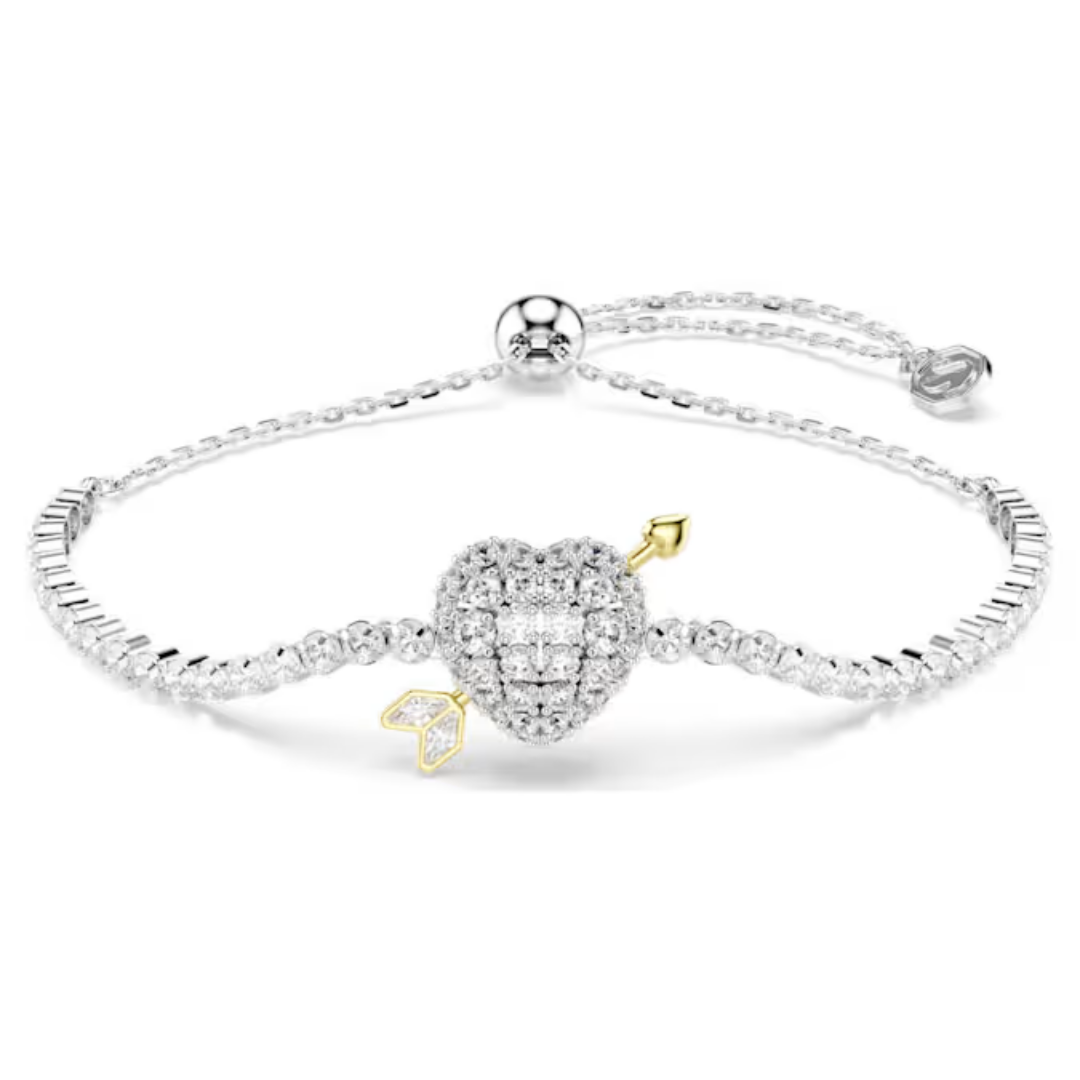 Swarovski Idyllia Bracelet Mixed cuts, Heart with arrow, White, Rhodium plated