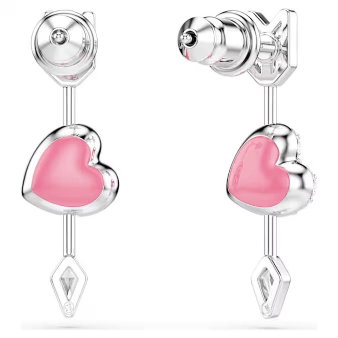 Swarovski Idyllia Drop Earrings Mixed cuts, Heart with arrow, White, Rhodium plated
