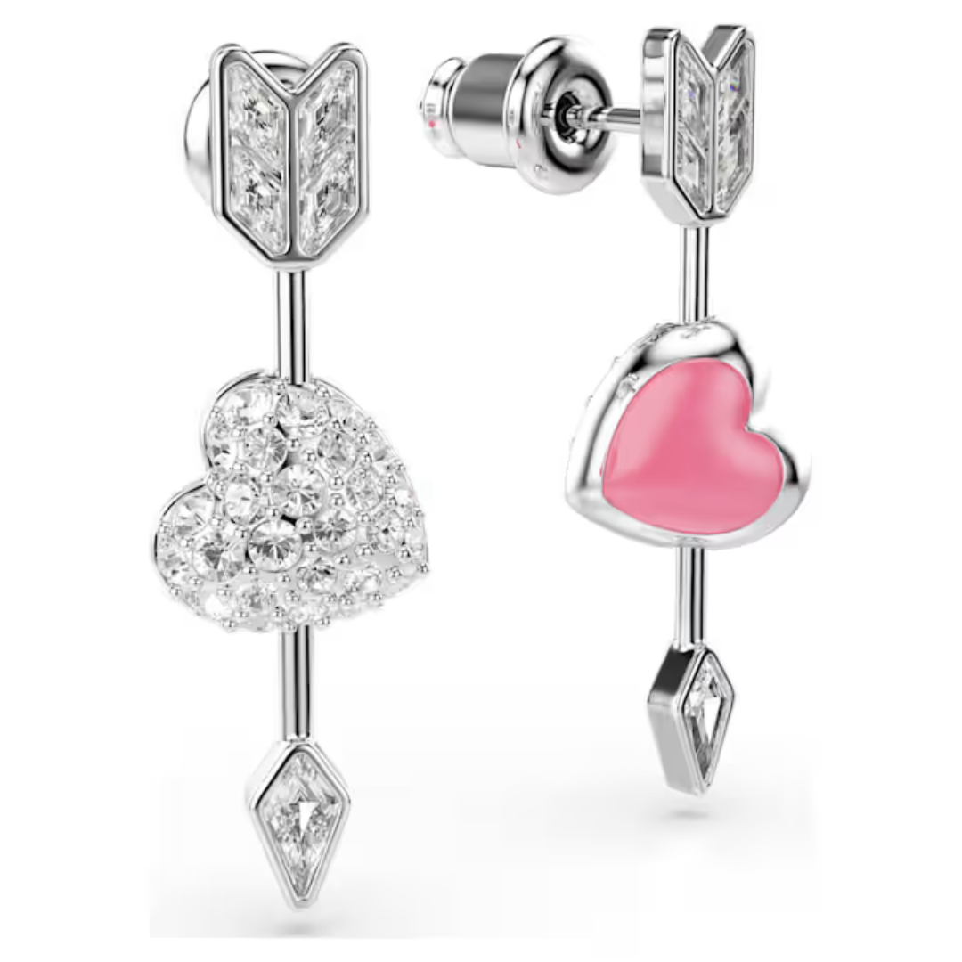 Swarovski Idyllia Drop Earrings Mixed cuts, Heart with arrow, White, Rhodium plated
