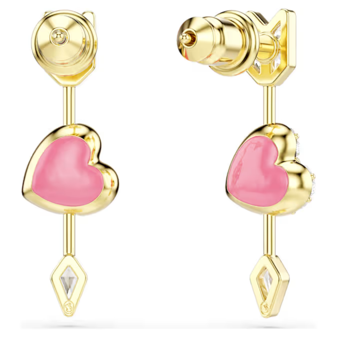 Mixed cuts, Heart with arrow, White, Gold-tone plated Swarovski Idyllia Drop earrings