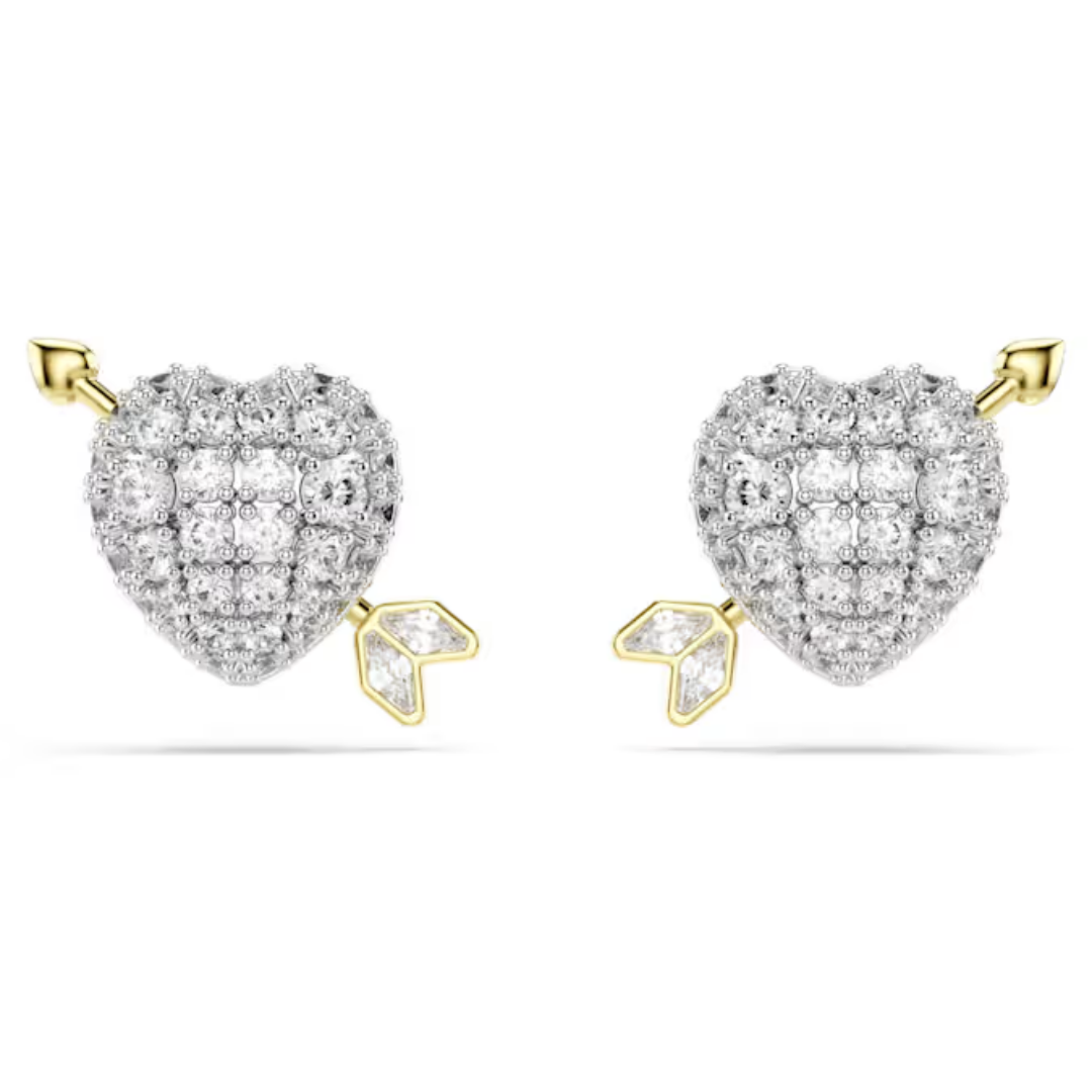 Swarovski Idyllia Stud Earrings Mixed cuts, Heart with arrow, White, Mixed metal finish