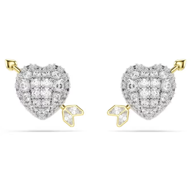 Swarovski Idyllia Stud Earrings Mixed cuts, Heart with arrow, White, Mixed metal finish