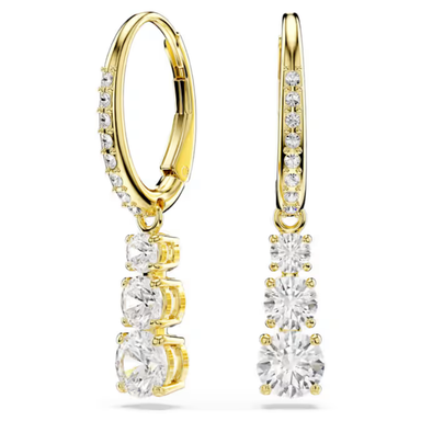 Round cut, White, Gold-tone plated Swarovski Stilla Attract Hoop Earrings