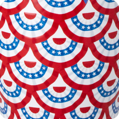 Pattern of red, white, and blue paper plates with star designs.