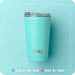 Turquoise tumbler with 'swig' logo on a light blue background