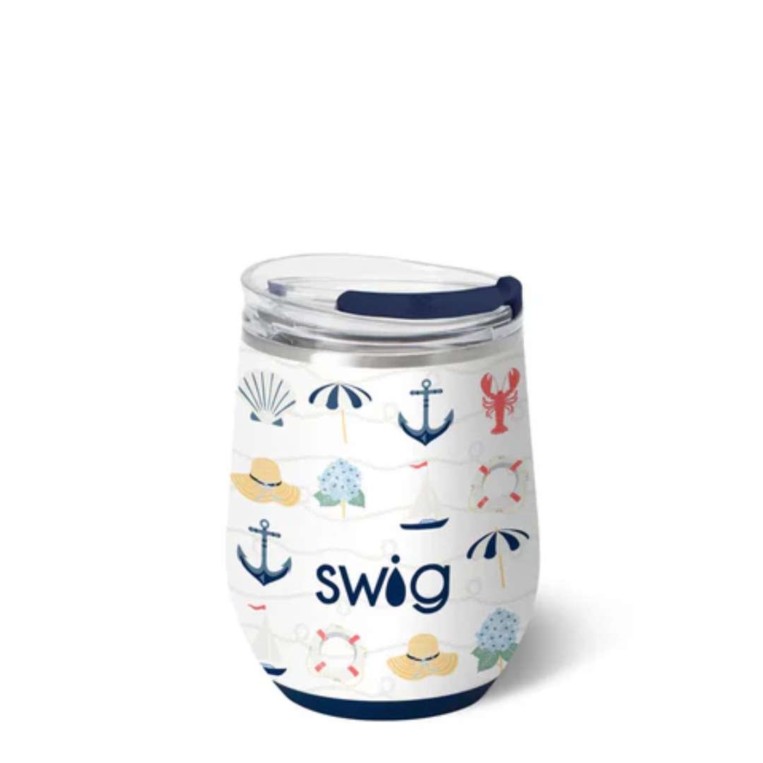 Swig tumbler with nautical-themed design on a white background