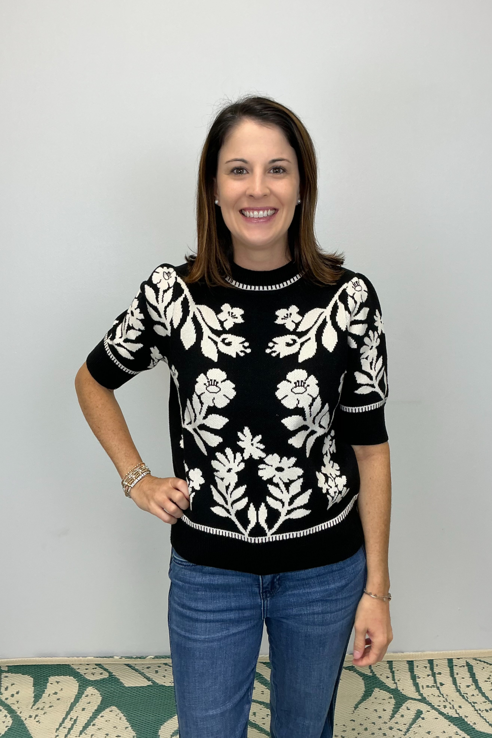 THML Black and White Floral Sweater
