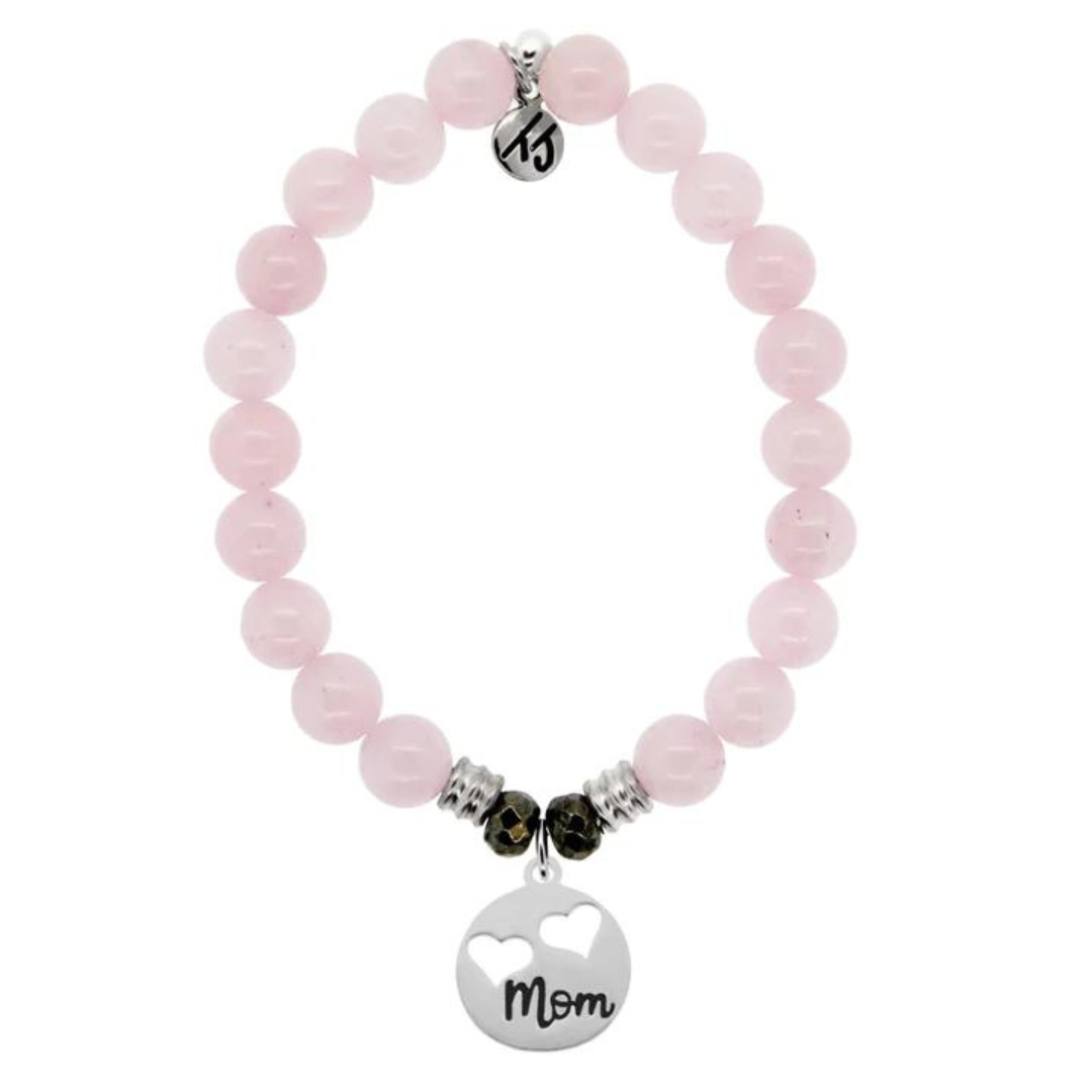 T. Jazelle Mom Hearts Charm Bracelet - Rose Quartz