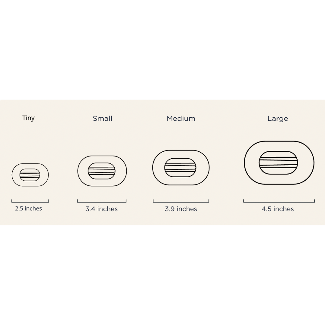 Illustration of different size categories with measurements on a beige background