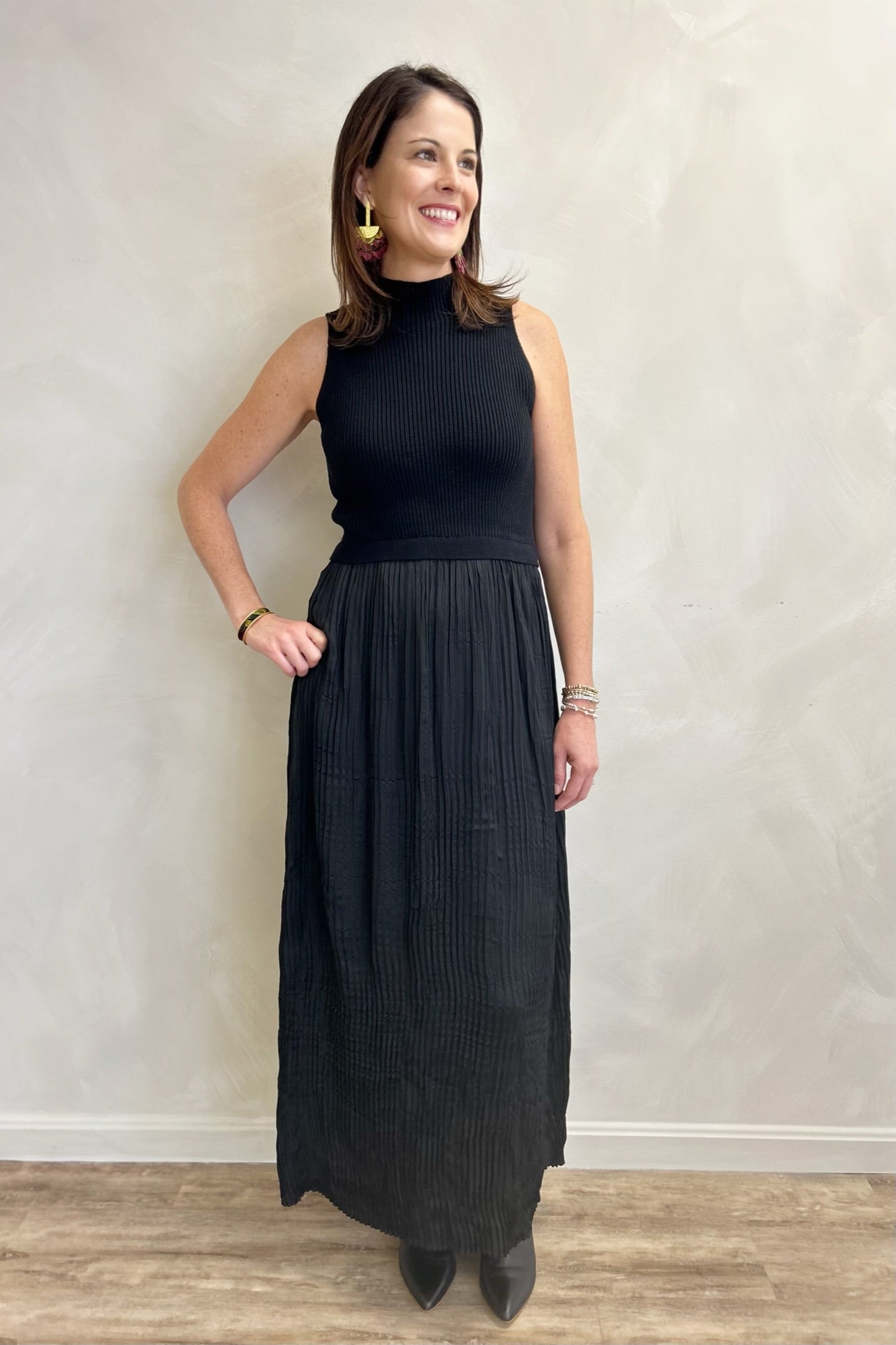 Tribal Sleeveless Twofer Maxi Dress - Black