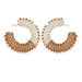 Pair of hoop earrings with beige and white design on a white background