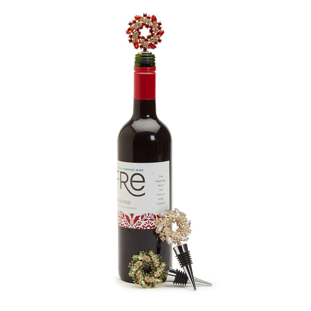 Two's Company Holiday Wreath Bejeweled Bottle Stopper - The Cottage