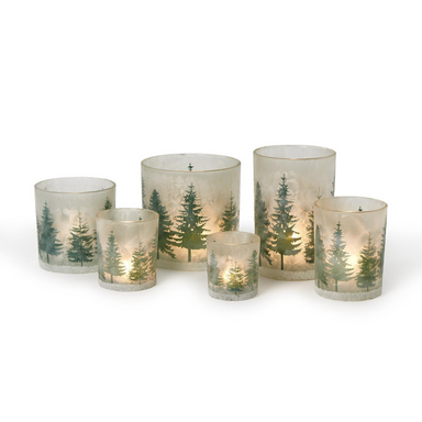 Two's Company Winter Forest Frosted Candleholders - The Cottage