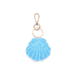 A light blue beaded shell-shaped charm with a rose gold metal clasp and key ring, shown on a plain white background.