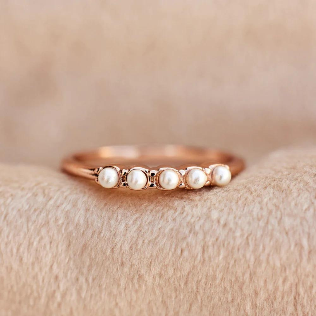 Pura Vida Mini Pearl Pave Ring - Rose Gold