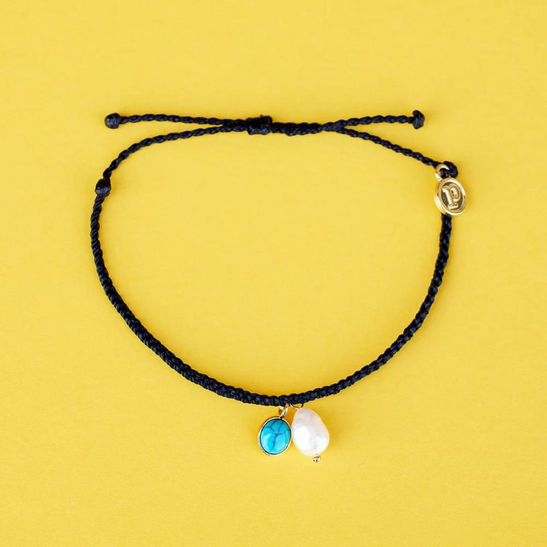 Pura Vida Pearl & Turquoise Charm Bracelet - Black