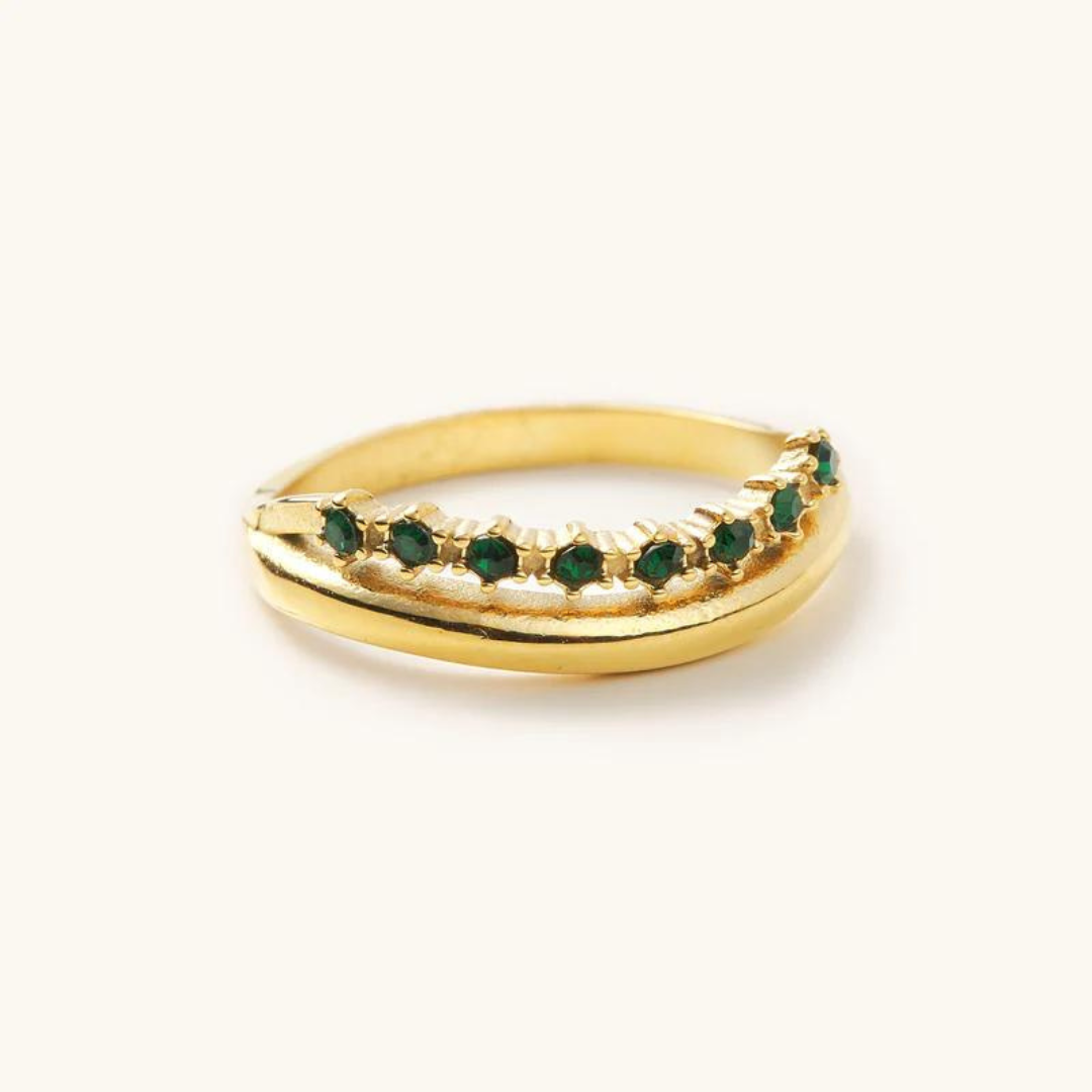 Nikki Smith Kiera Emerald Stacked Ring - Gold