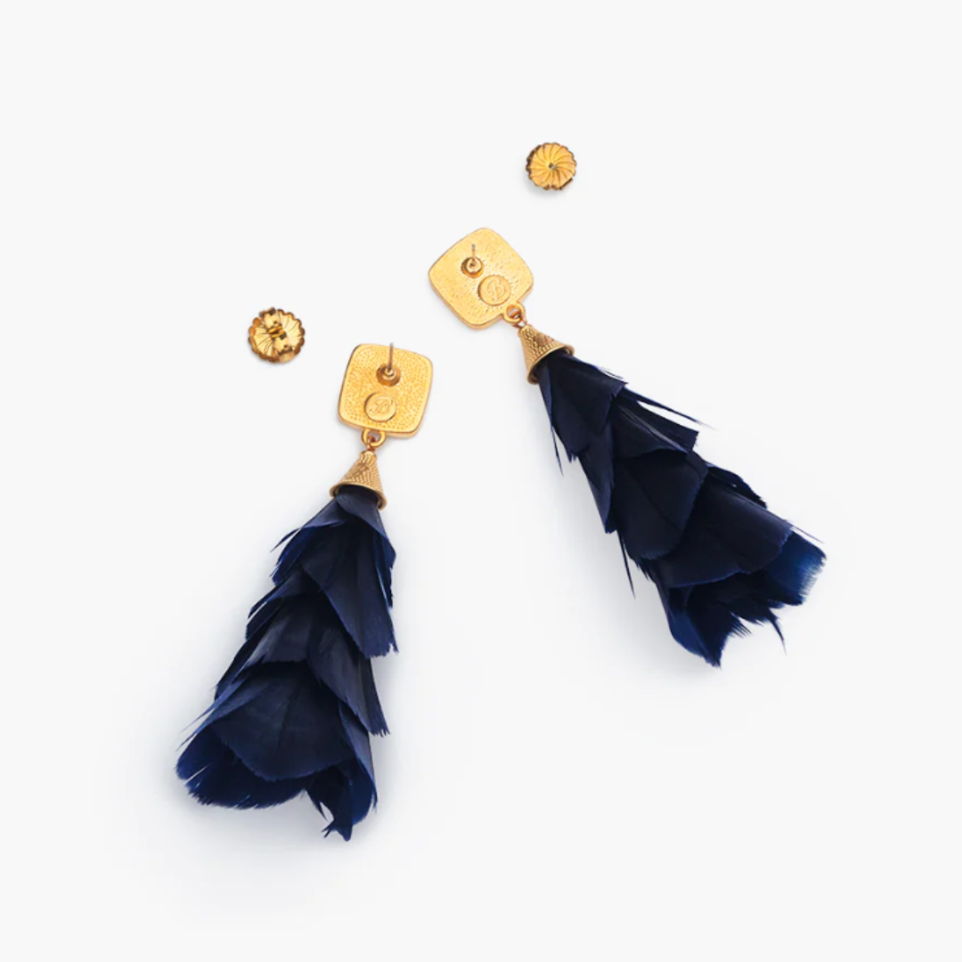 Brackish Bristol Bay Statement Earrings - Goose Feathers & Lionfish Leather