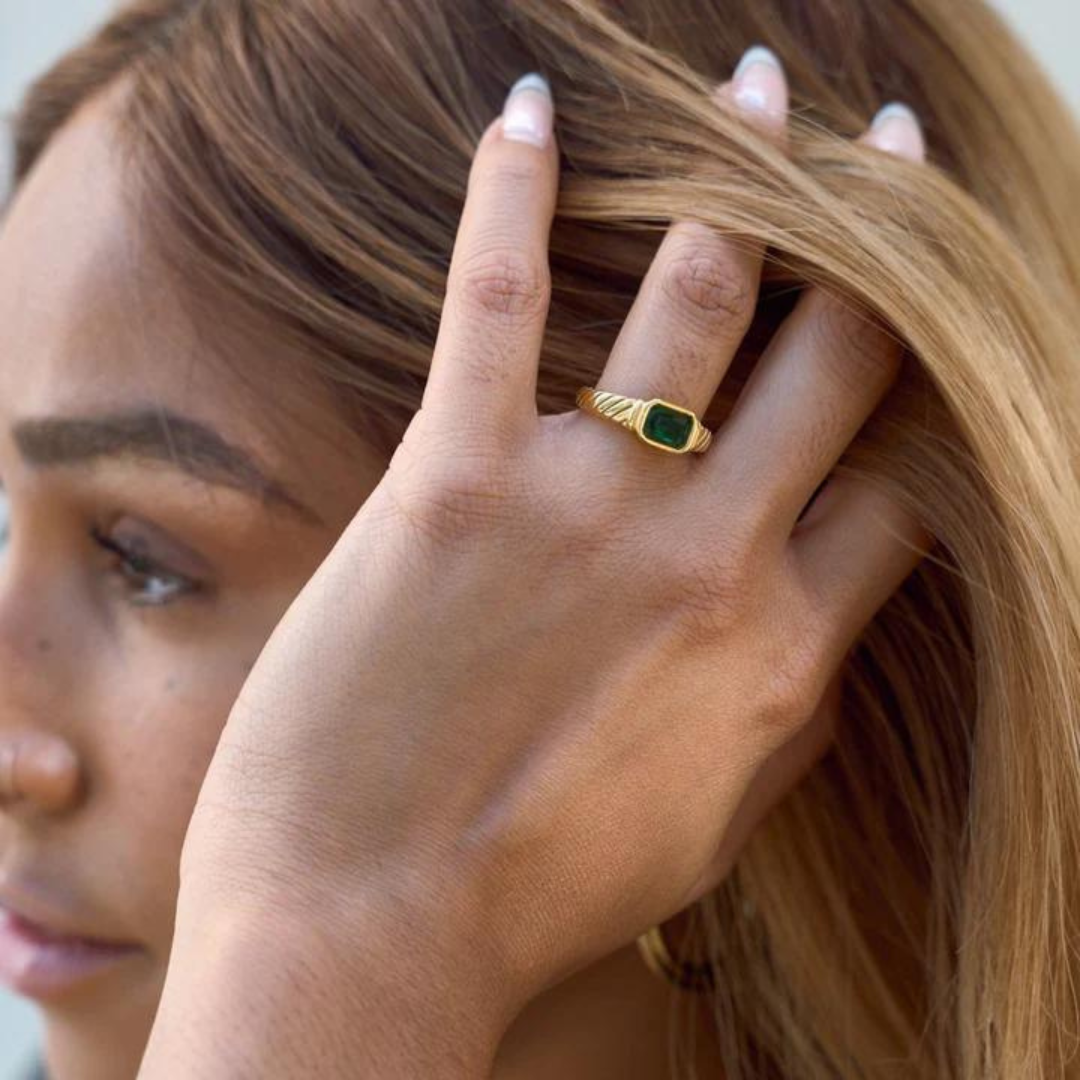 Nikki Smith Braided Emerald Ring - Gold
