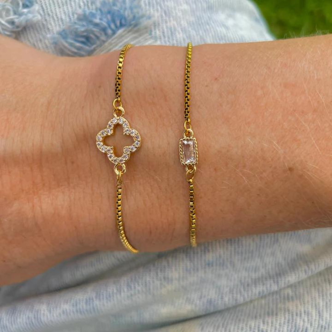 Nikki Smith Crystal Flora Slider Bracelet - Gold