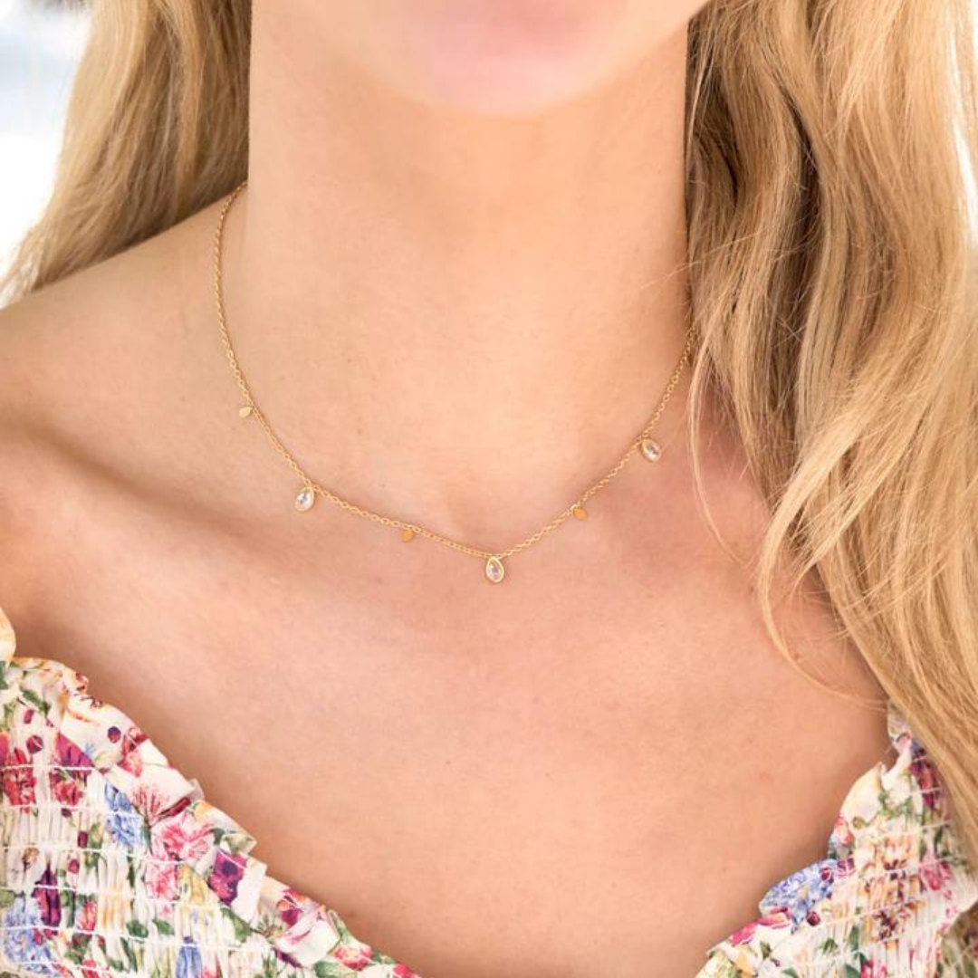 Nikki Smith Kate Crystal Teardrop Necklace - Gold