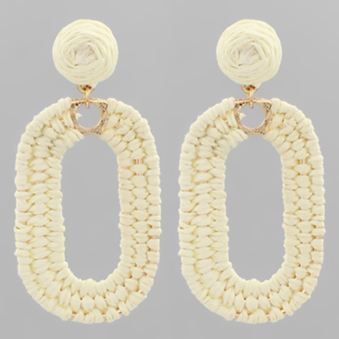 Wrapped Raffia Oval Dangle Earrings