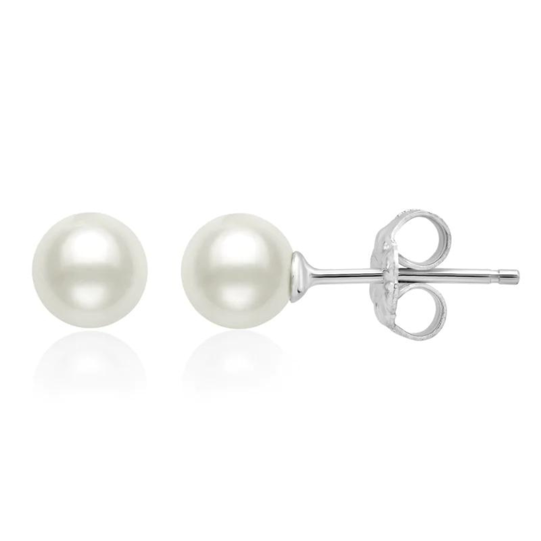 Crislu Genuine Pearl Stud Earrings - Platinum