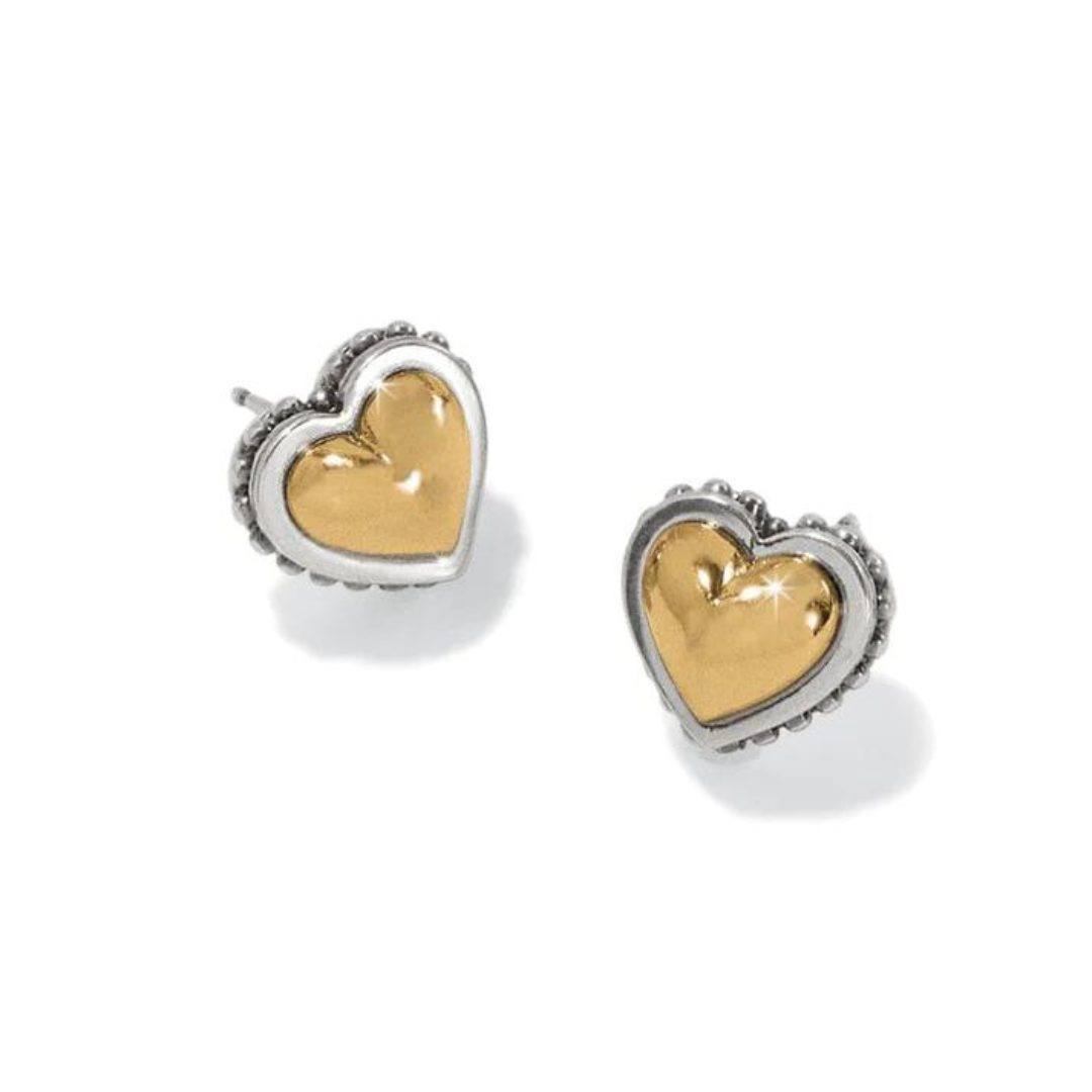 Brighton Pretty Tough Petite Heart Post Earrings - Silver & Gold