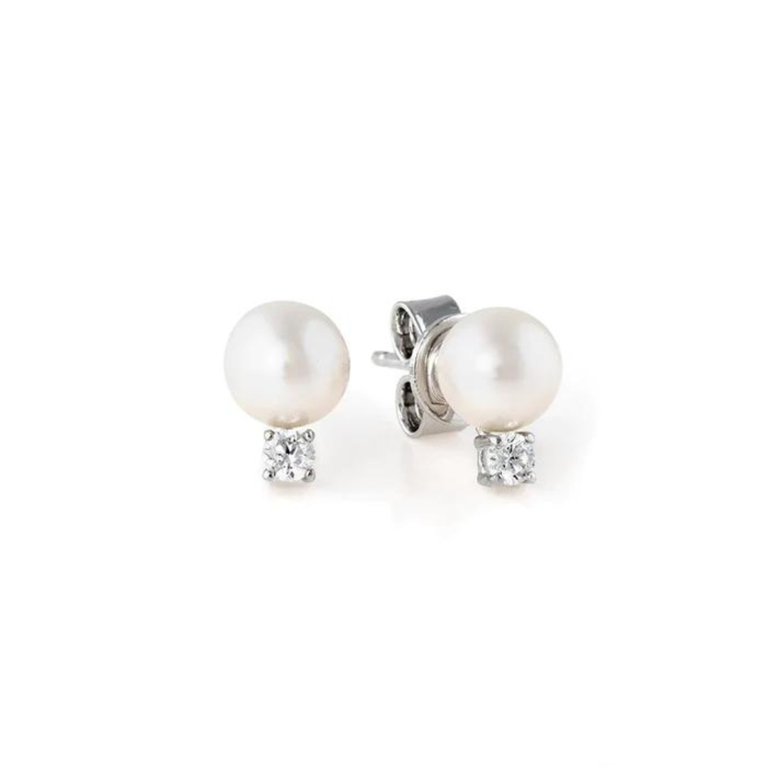 Crislu Accented Pearl Stud Earrings - Platinum