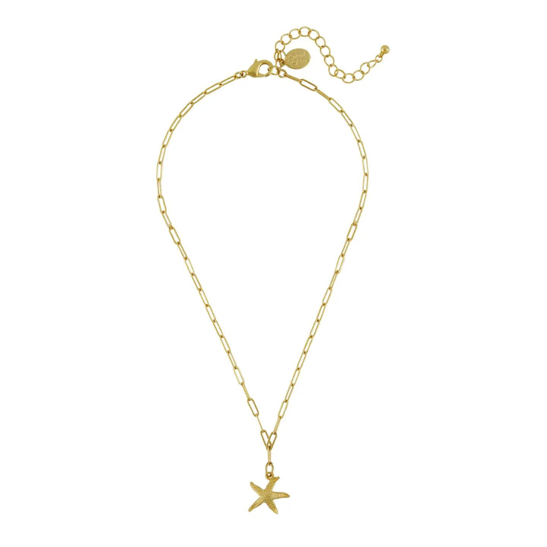 Susan Shaw Gold Tiny Starfish on Paperclip Chain Necklace